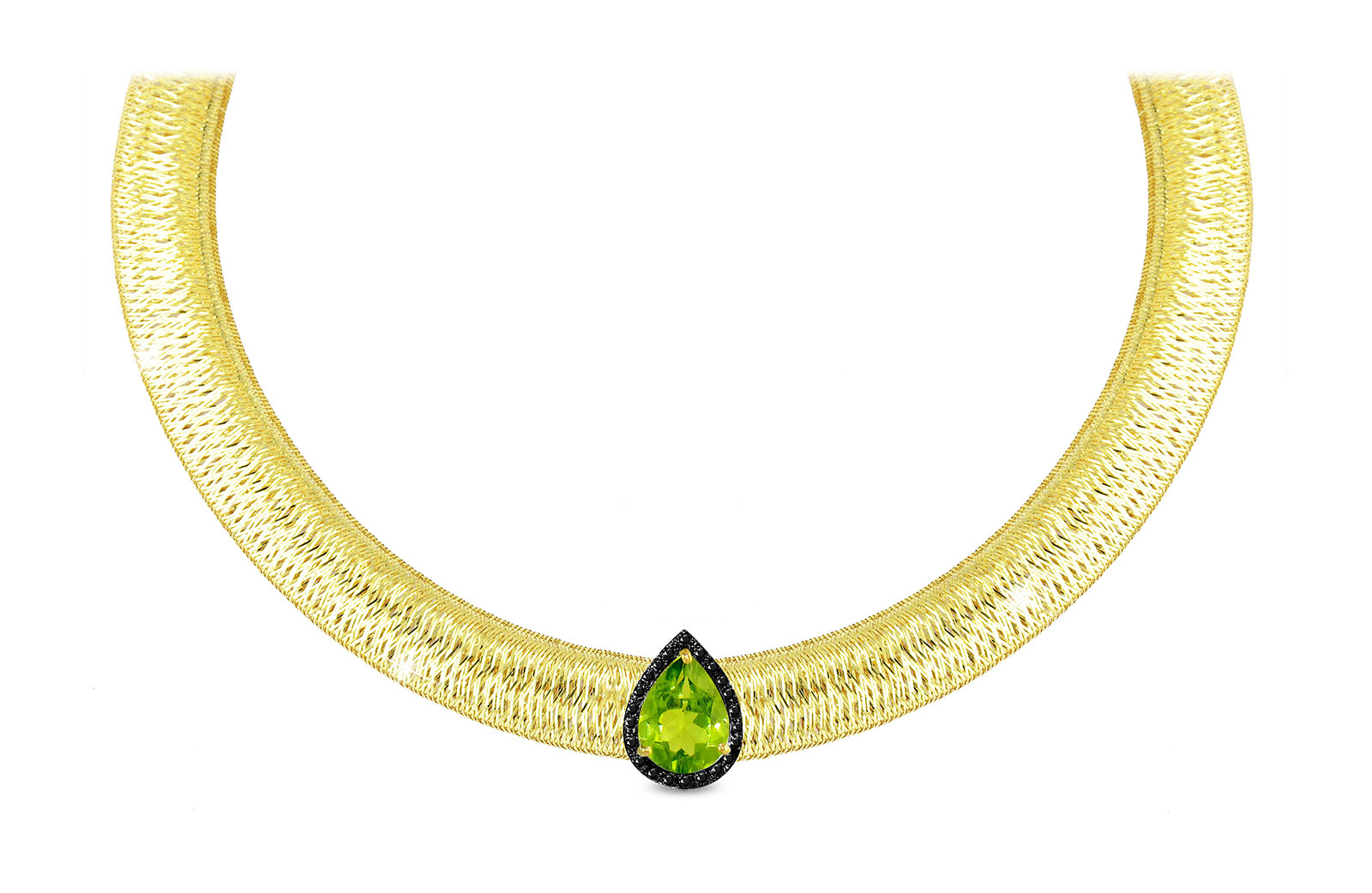 Vera Perla 18K Gold 0.12ct  Black Diamonds, Peridot  Necklace